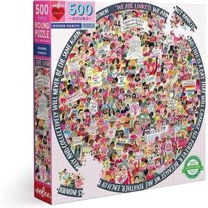 eeboo Women March! 500 Piece Round Puzzle Recycled Gray Board NIB